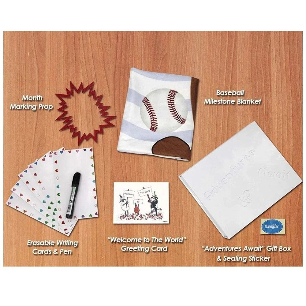 Baseball Monthly Milestone Baby‎ Blanket Set Sports Nursery Decor New in Box
